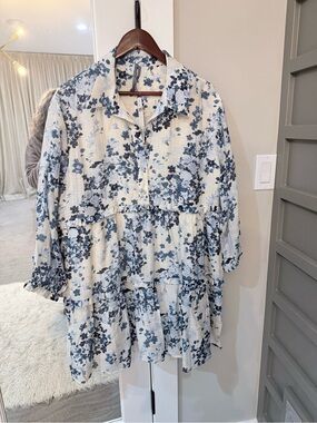 Anthropologie Maeve Bettina  Shirt Dress with Blue Floral Print Size Large NWT